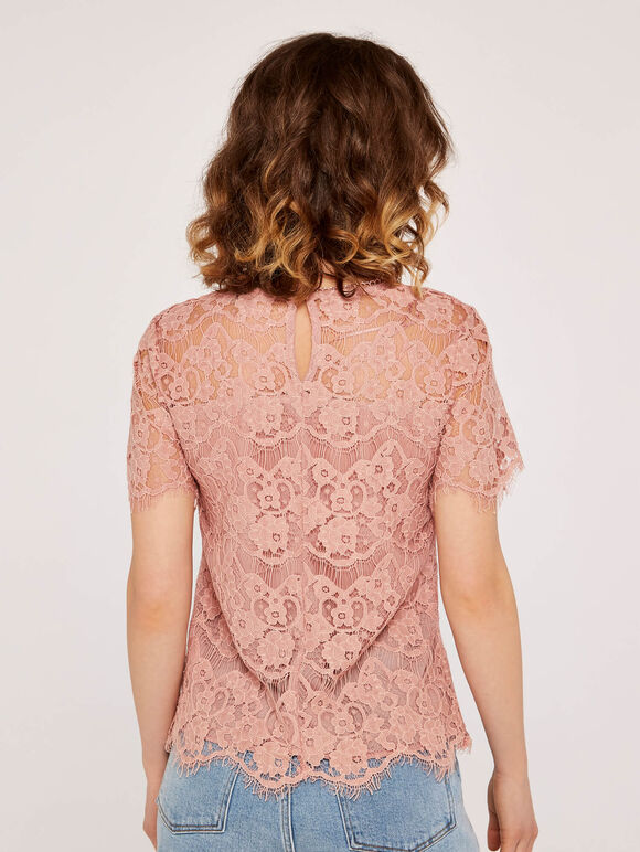  Lace Scallop Edge Top, Pink, large