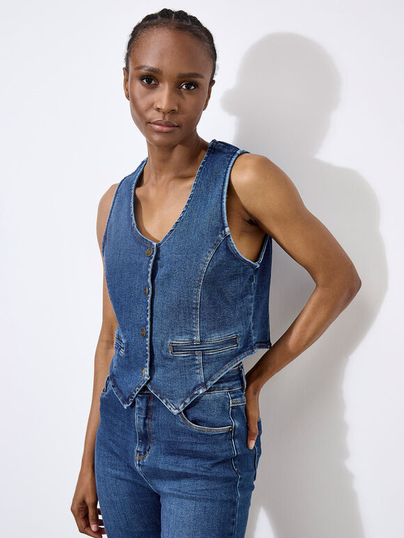 Denim Waistcoat, Blue, large