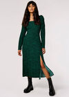 Ruched Milkmaid Midi Dress, Green, large