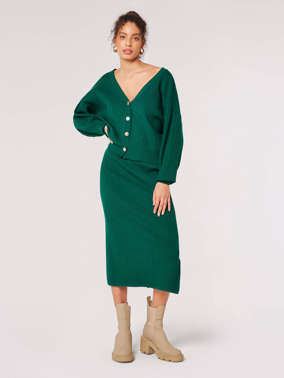 Ribbed Knit Reversible Cardigan Top, Green, large