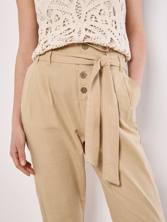 Straight Leg Paperbag Trousers, Stone, large