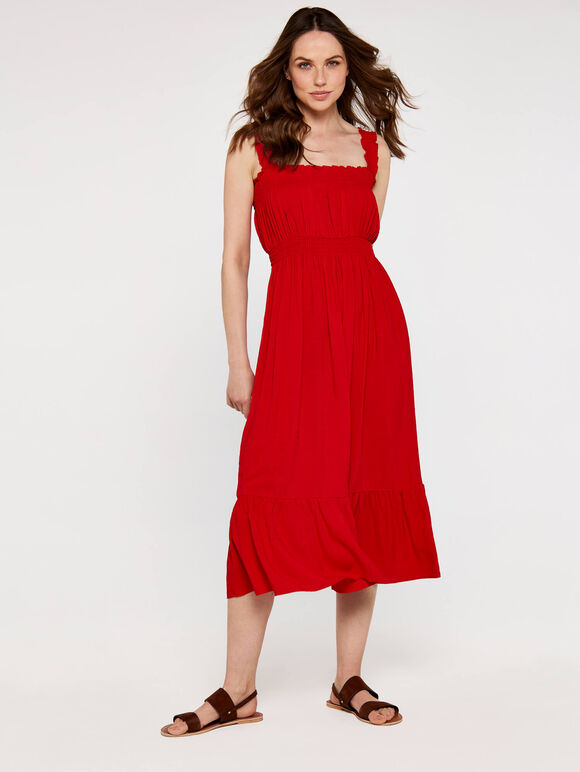 Check Smocked Waist Dress, Red, large