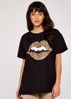 T-Shirt „Wild Animal Lips Turn Up“, Schwarz, Größe L