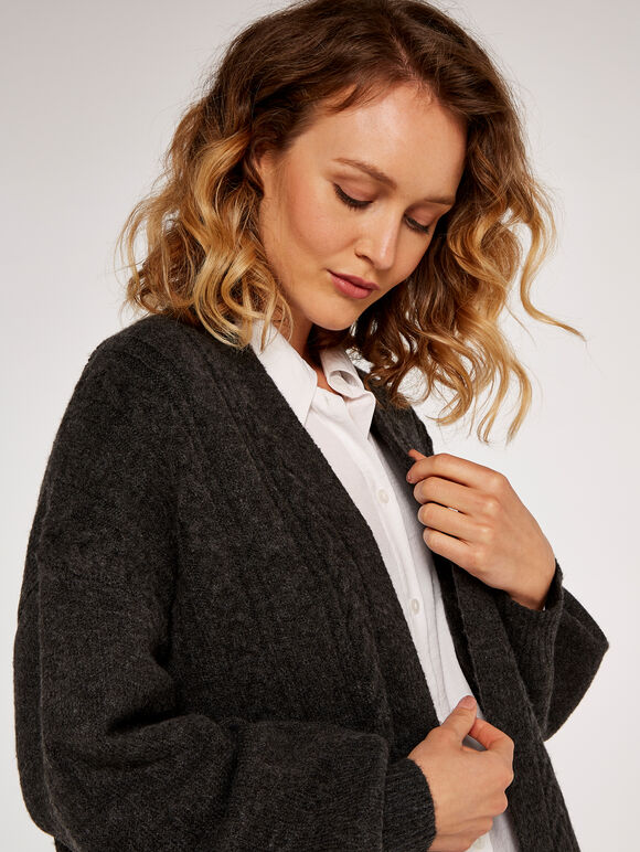 Cable Knit Coatigan, Dark Grey - Charcoal, large