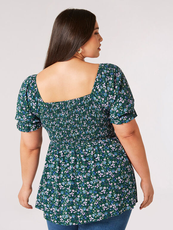 Curve Daisy Floral Milkmaid Top, Grün, groß