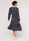 Floral wrap midi dress, Navy, large