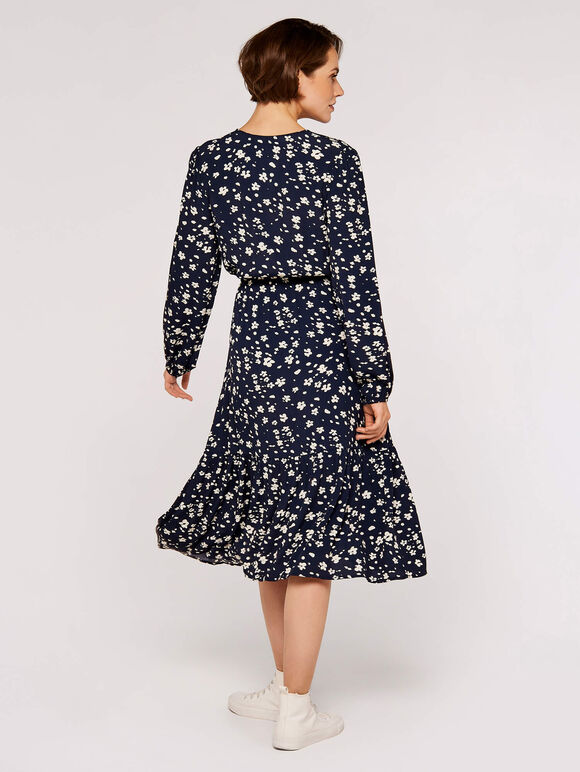 Floral wrap midi dress, Navy, large