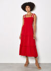 Tiered Lace Trim Midi Dress, Red, large