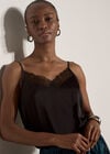 Satin Lace Camisole Top, Black, large
