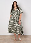 Geo Grecian Shirt Midi Dress, Khaki, large