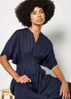 Pleated Shirt Midi Dress, Navy, large