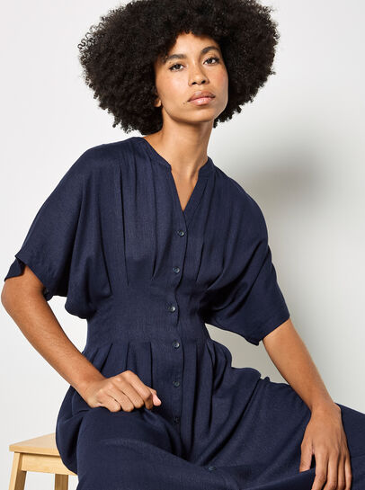 Pleated Shirt Midi Dress