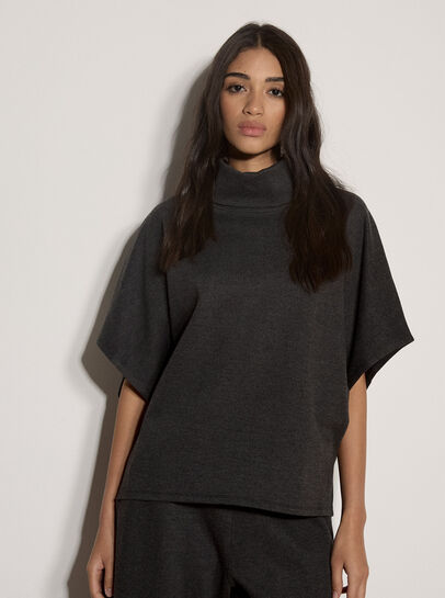 Herringbone Roll Neck Batwing Top