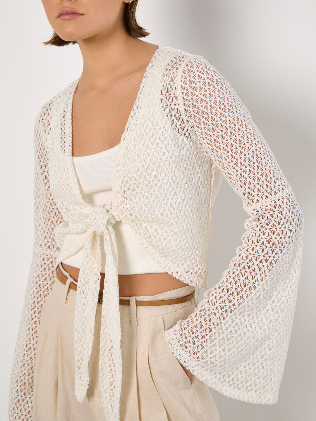 Crochet Diamond Tie Up Cardigan