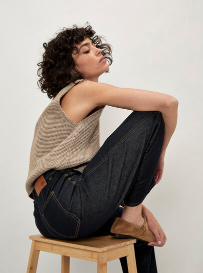 Aiko Dark Wash Barrel Jeans