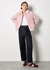 Faux Fur Panel Short Jacket, Pink, large