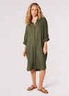 Oversized Linen Blend Shirt Mini Dress, Khaki, large