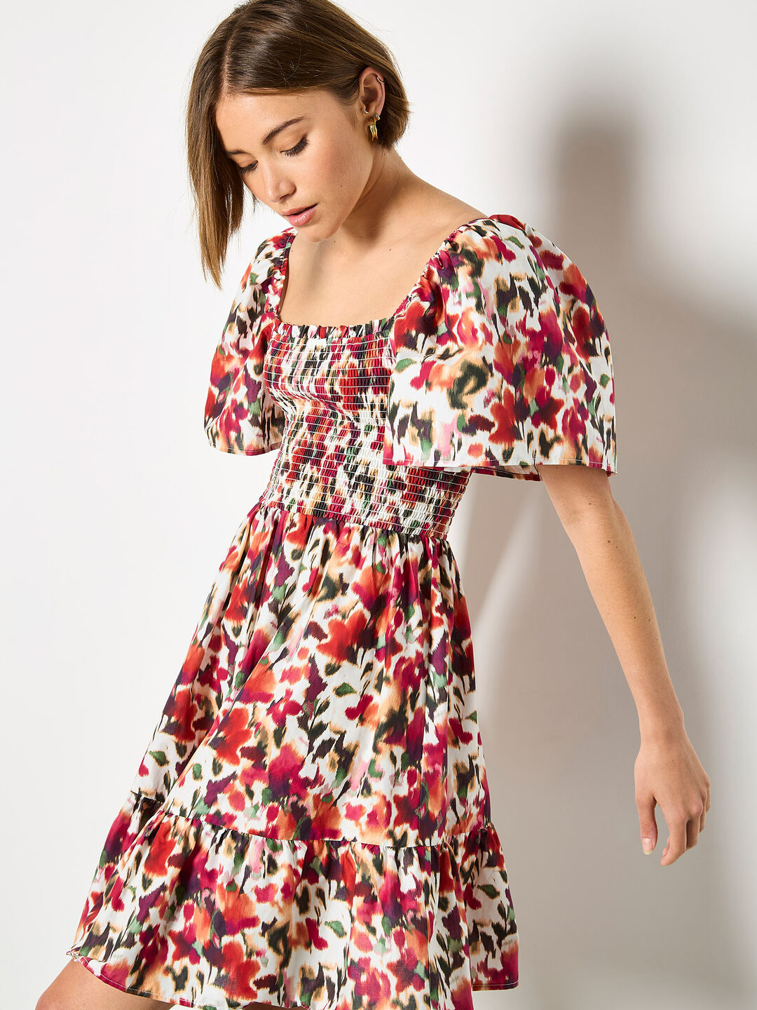 finny cotton ikat floral mini dress Pure Cotton Blurred Ikat Mini Dress