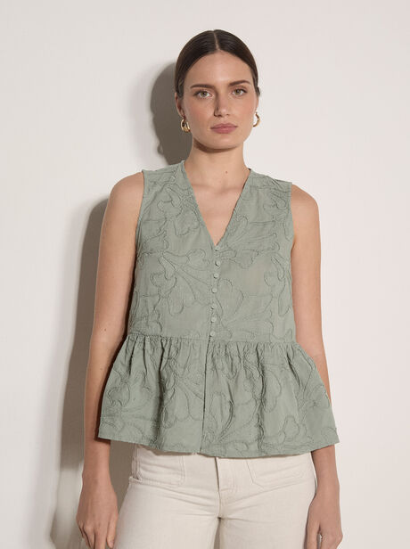 Floral Embroidered Cotton Peplum Top