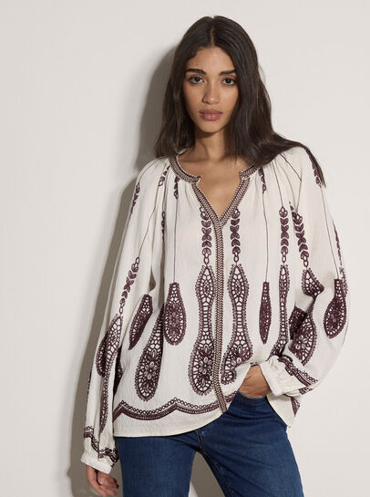 Floral Leaf Embroidered Blouse