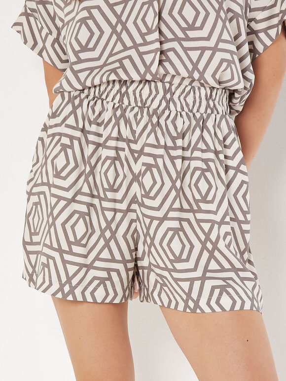 Geo Print Woven Shorts, Grey, large