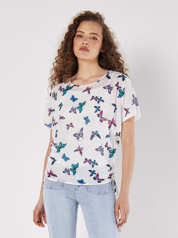 Butterfly Print Camisole Insert Top, White, large