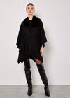 Faux Fur Collar Poncho, Black, large