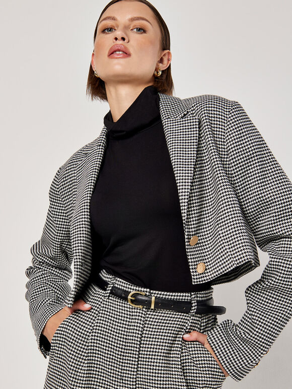 Dogtooth Cropped Blazer, Black, large