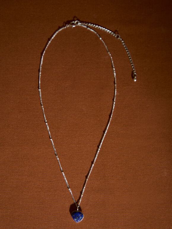 Silver Tone Heart Pendant Necklace, Red, large