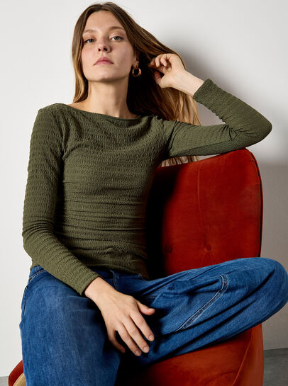 Side Ruched Textured Jersey Top