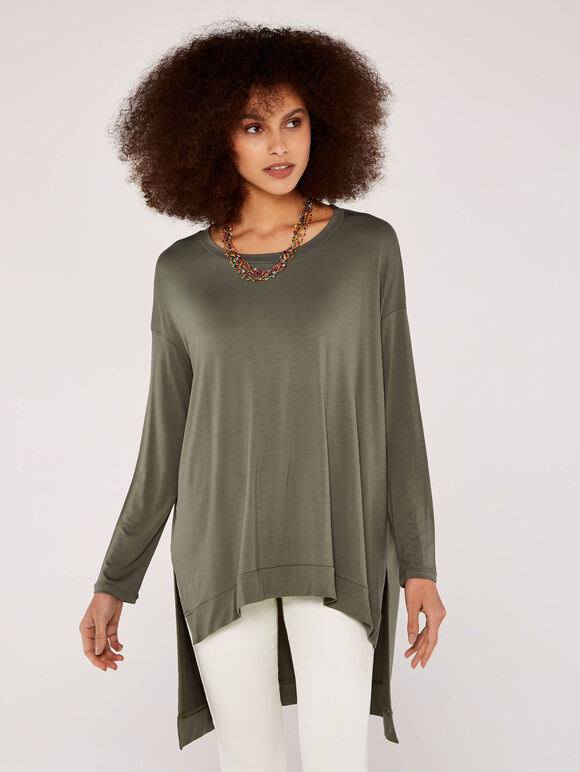 Oversized High Low Top, Khaki, large