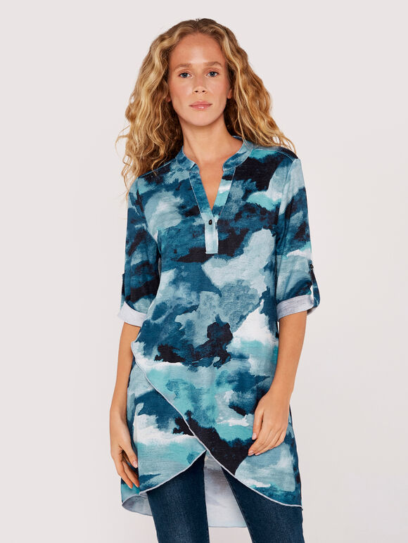 Watercolour Disruption Tunic, Aqua - Turquoise, large