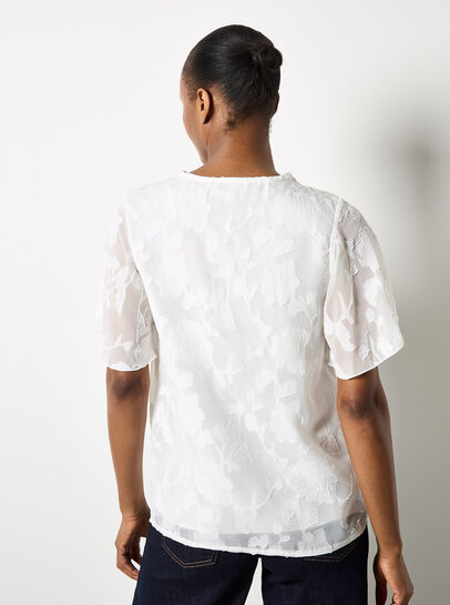Crochet Trim Floral Jacquard Blouse