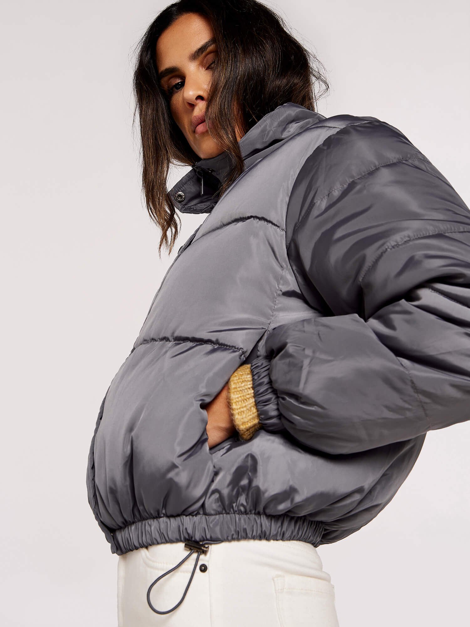 Cropped puffer top jacket grey