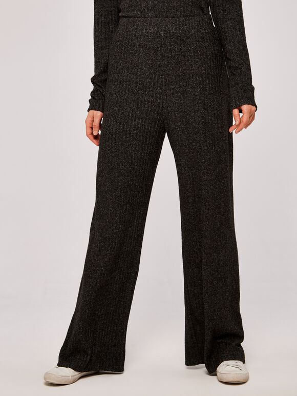 Soft Touch Palazzo Trousers, Dark Grey - Charcoal, large