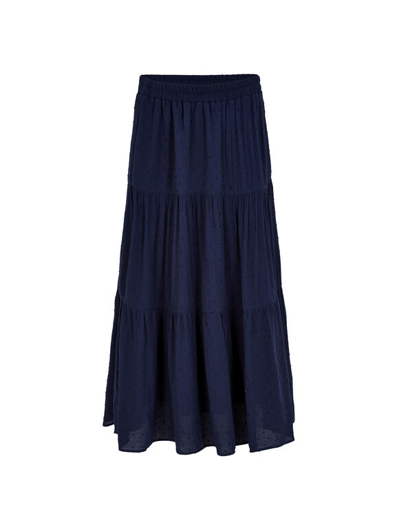Crinkle Dobby Tiered Skirt, Navy, large