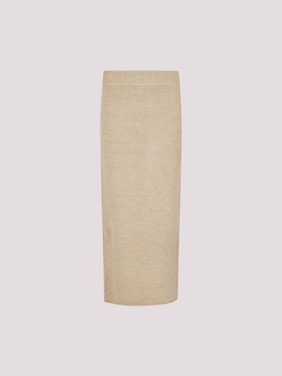 Waffle Knit Midaxi Skirt, Stone, large