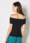 Rib Knit Bardot Top, Black, large