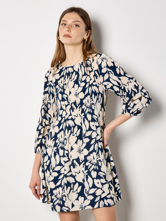 Silhouette Floral Chiffon Plisse Mini Dress, Navy, large