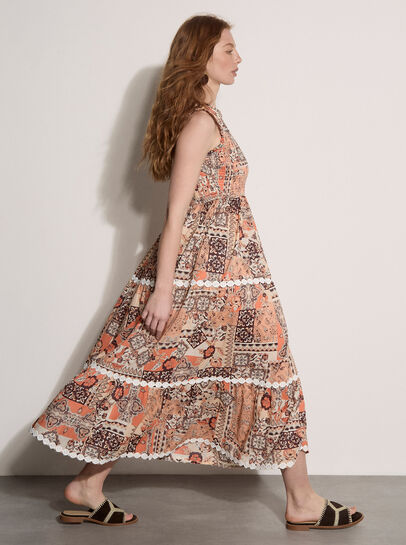 Patchwork Scarf Smocked Maxi Dress