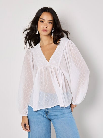 Dobby Bead Embellished Empire Top