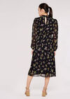 Floral Bouquet Smocked Midi Dress, Black, large