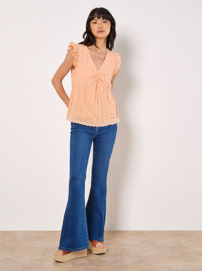 Cotton Broderie Ruffle Shoulder Top