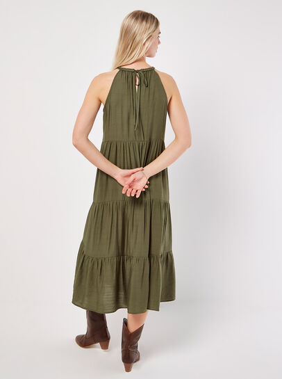 Lace Halter Neck Tiered Midi Dress