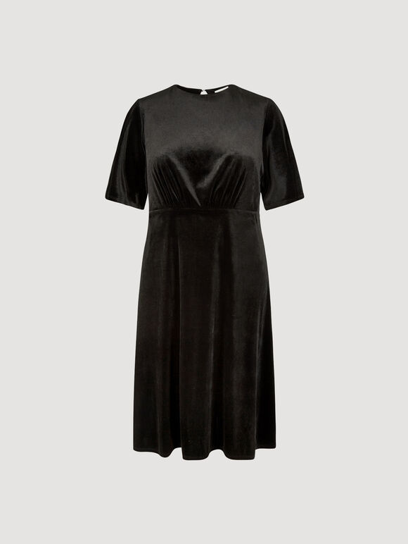 Curve Velvet Fit And Flare Midi Dress, Black, large