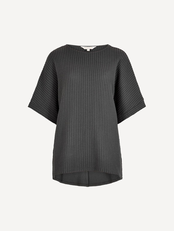 Waffle Knit Batwing Top, Dark Grey/Charcoal, large