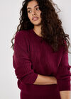 Fine Knit Cable Jumper, Burgundy, large