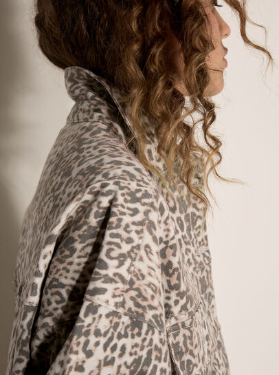 Leopard Print Cotton Denim Shacket Mini Dress