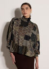 Patchwork Tapestry Roll Neck Top, Khaki, large