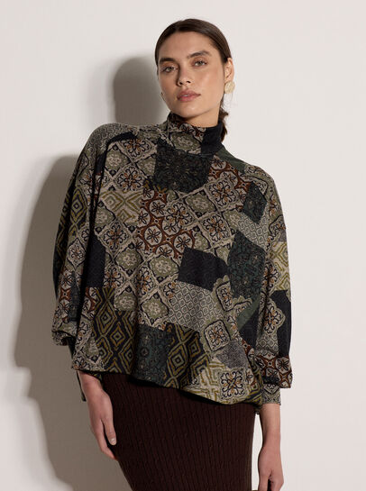 Patchwork Tapestry Roll Neck Top